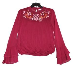 Charming Charlie Cottage Core Floral Embroidered LS Flowy‎ top Boho Chic Small